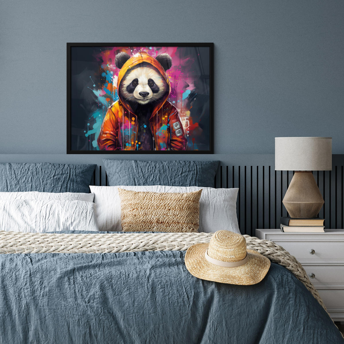 POSTER MIT RAHMEN Panda - Jacke - Graffiti - Orange 80x60 cm - Orange, Papier (80/60cm) - MuchoWow