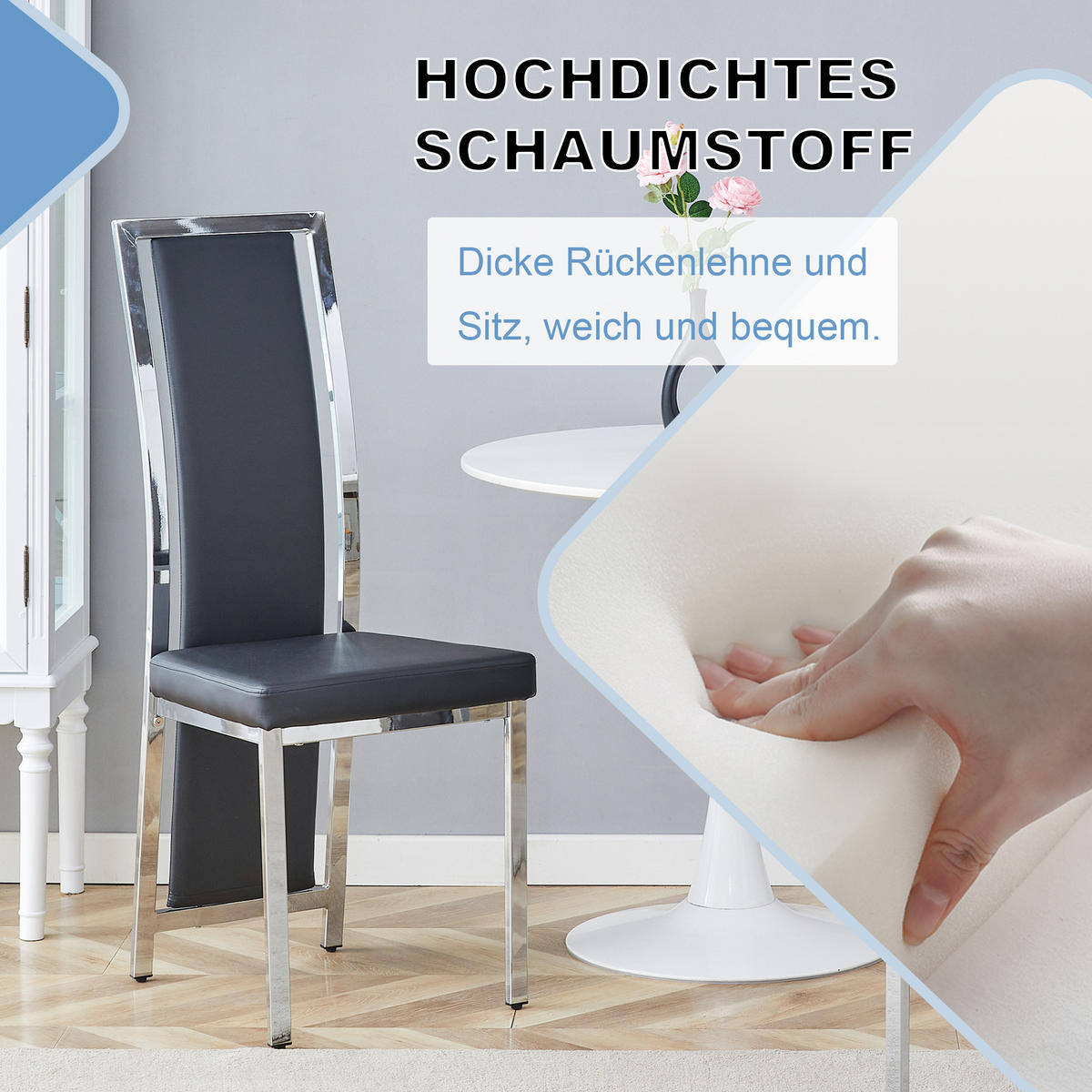 STUHL-SET DE-36611 4 Stück mit PU-Bezug und Metallrahmen Schwarz - Schwarz, Metall (42.7/109/44cm) - ComfortXL