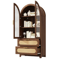 VITRINE in Nussbaum Bücherregal mit 2 Schubladen und verstellbaren Böden, H175/B80/T40cm - Transparent/Naturfarben, Glas/Holzwerkstoff (80/175/40cm) - STILVORA