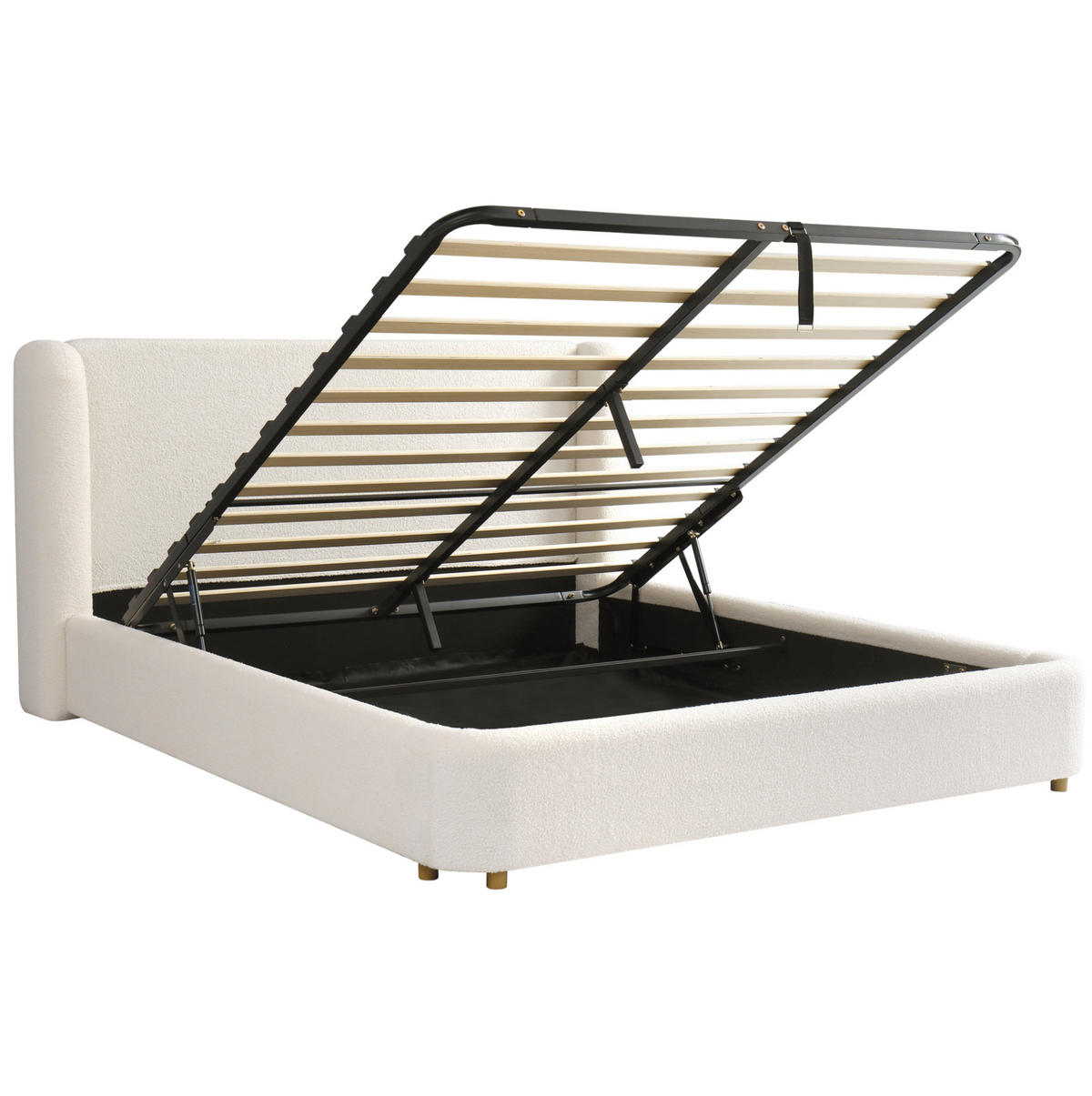 BETT mit Stauraum und Lattenrost Bouclé Beige - Beige, Metall (160/200cm) - Meubliv