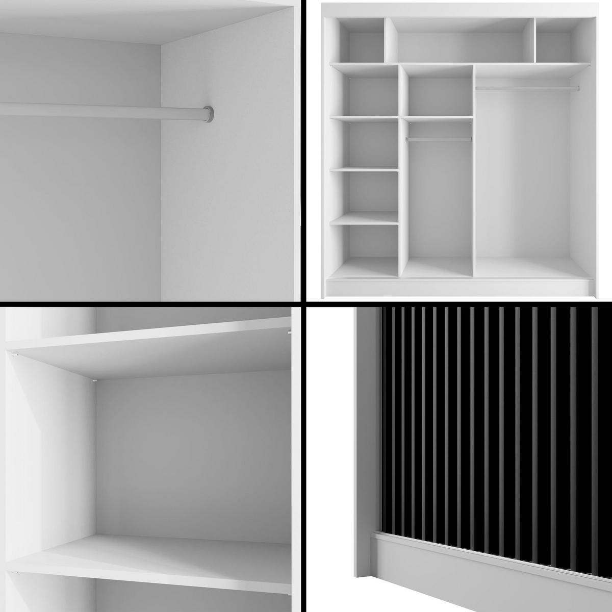 KLEIDERSCHRANK mit Lamel-Schiebetüren VILANv2 - 200 cm Weiß + Lamelle schwarz - Schwarz/Weiß, Holzwerkstoff (200/215/61cm) - ALTDECOR