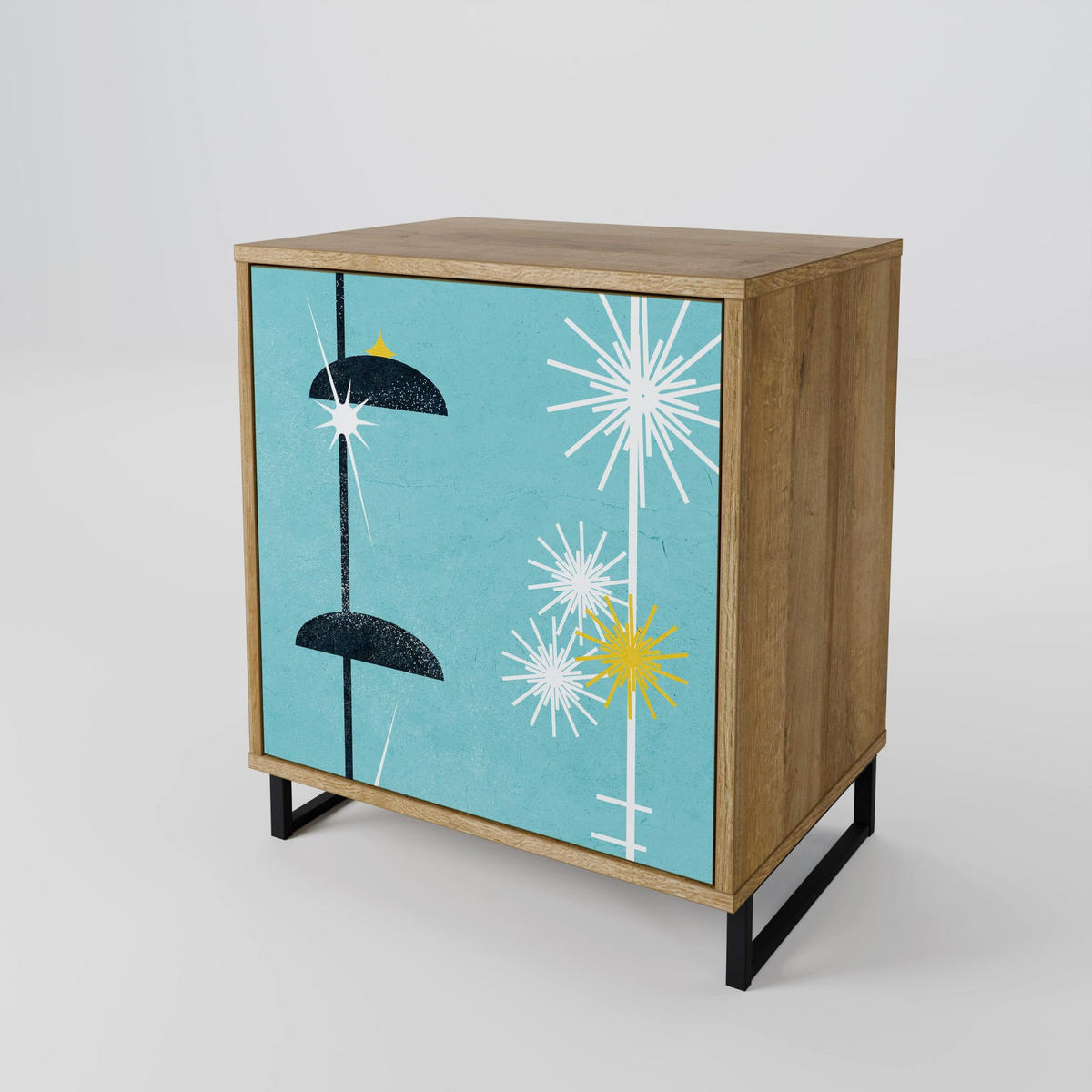 SIDEBOARD PATHS TO HAPPINESS, Eichefarben, 57,5x42x75,5 cm, Goldfarbene Metallfüße - Eichefarben/Goldfarben, Holzwerkstoff/Metall (57.5/75.5/42cm) - SpaceRebels