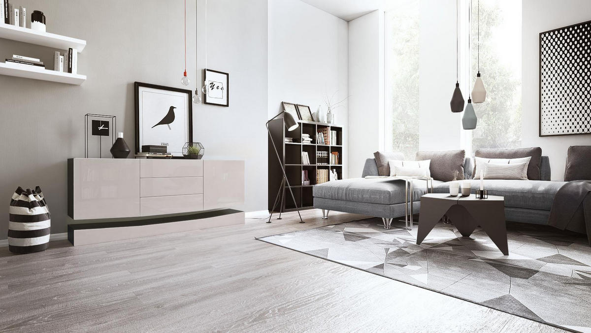 SIDEBOARD City Fronten in Sandgrau Hochglanz - Sandfarben, Holzwerkstoff (178/82/39cm) - Vladon