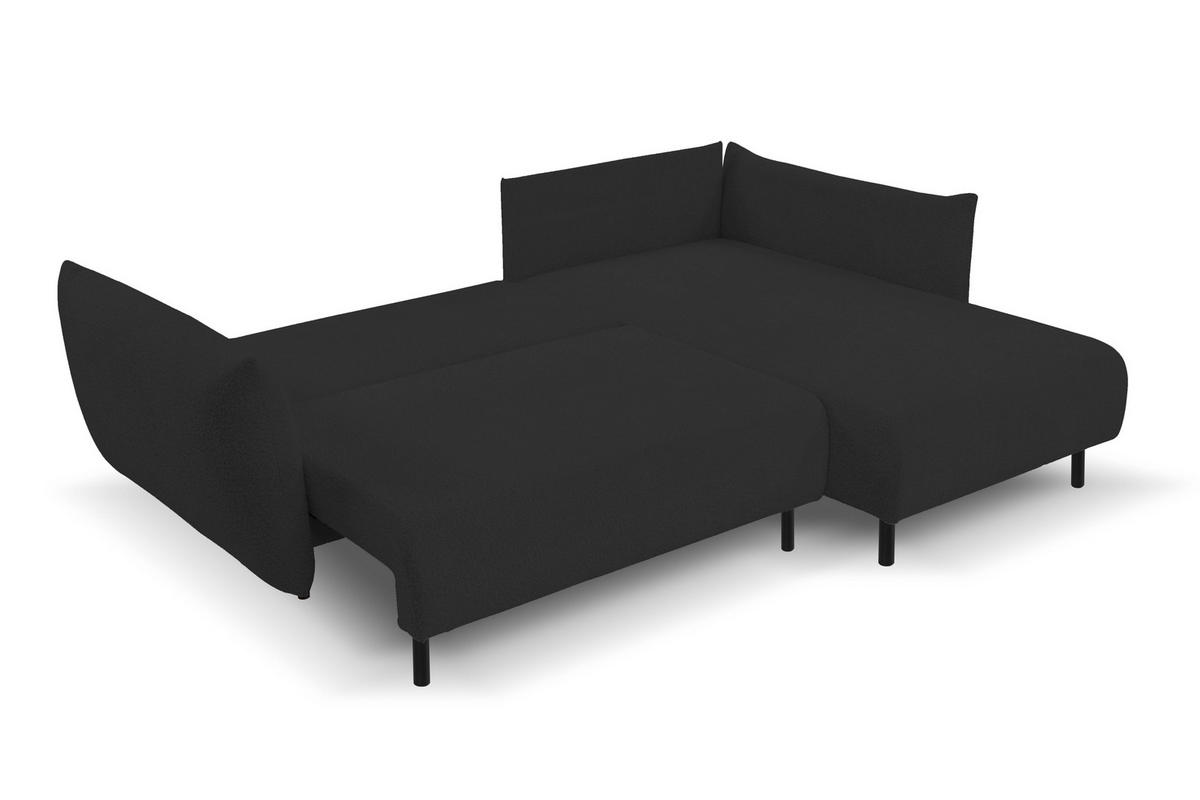 ECKSOFA ADEL mit Schlaffunktion und Bettkasten, L-förm, Metallbeine, verstellbar lose Rückenkissen, freistehend, RECHTS, 257x171x90 cm, Black - Schwarz, Holz/Textil (257/171cm) - DomoHome