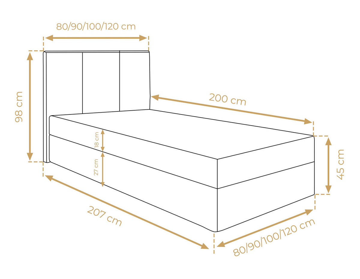 BOXBETT MEREA 80x200 cm mit Bettkasten und Matratze - Beige - Beige/Schwarz, Holz/Holzwerkstoff (80/200cm) - AX Living