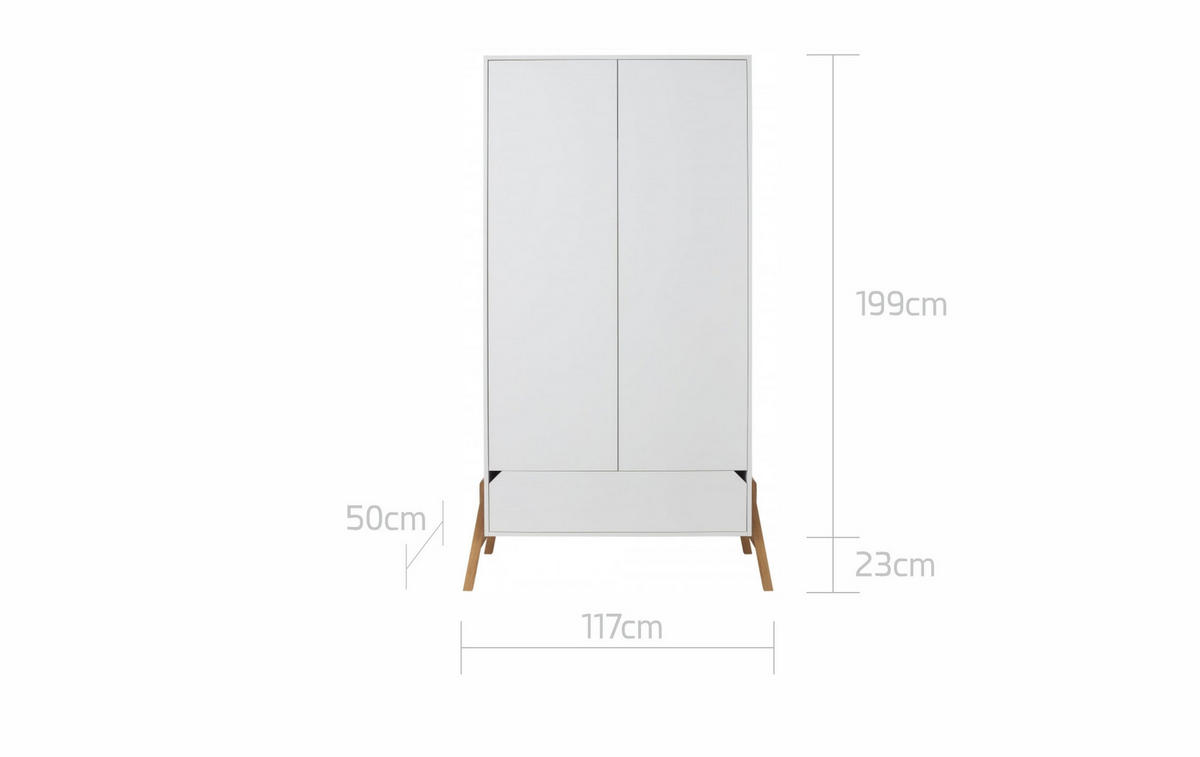 KINDERKLEIDERSCHRANK Lotta, 2-türig - Weiß, Holzwerkstoff (117/199/50cm) - RAUMHIRSCH FURNITURE