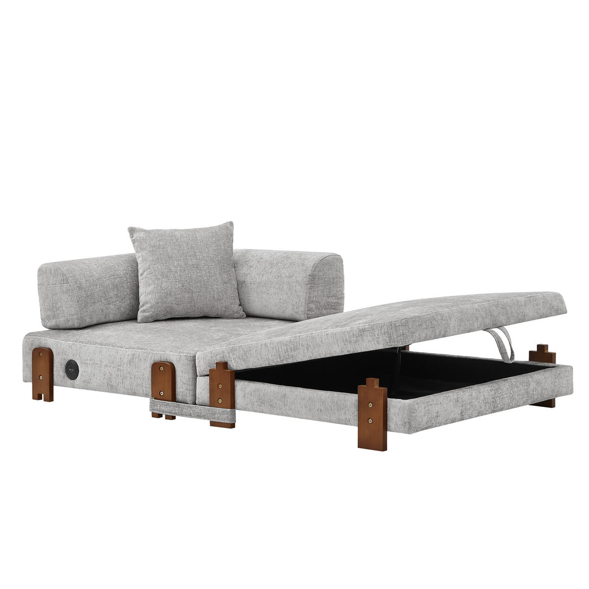 SCHLAFSOFA DE-35099 mit USB und Stauraum Hellgrau - Hellgrau, Textil (170.5/48/84cm) - ComfortXL
