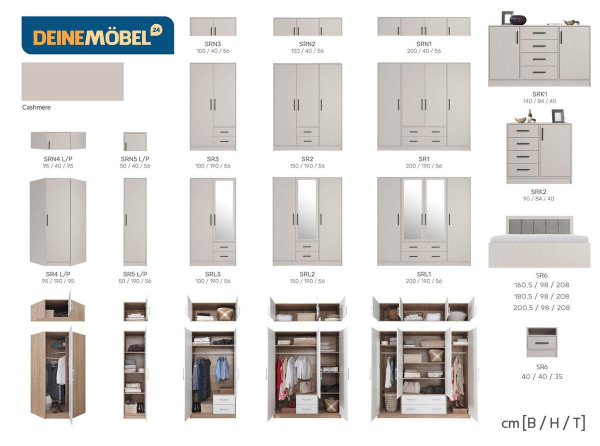 KLEIDERSCHRANK SAM SR3 2-türig 100 / 190 / 56 cm Kaschmir - Kaschmir, Holzwerkstoff (100/190/56cm) - Deine Möbel 24