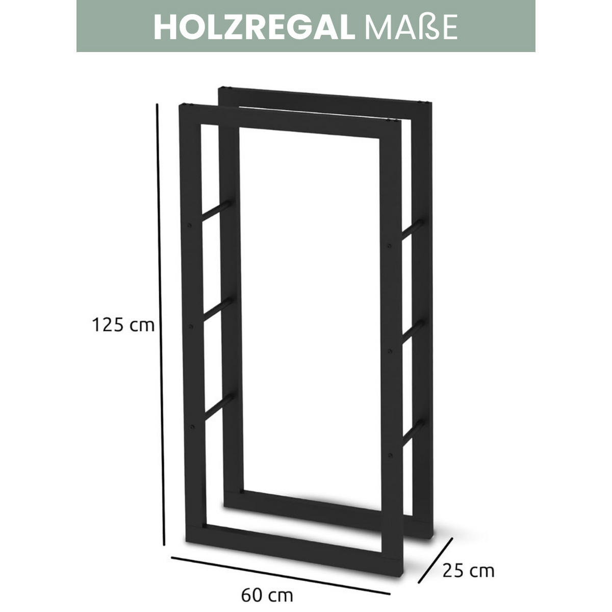 KAMINHOLZREGAL innen Metall KEOP Schwarz 60x25x125 cminkl. Ofenhandschuh - Schwarz, Metall (60/125/25cm) - DELUKE