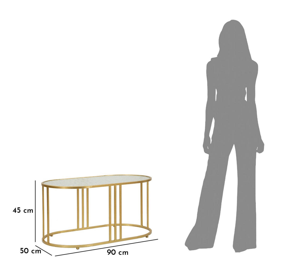 COUCHTISCH Antalia, goldfarben, Eisen und Glas, 90 x 50 x 45 cm - Goldfarben, Glas/Metall (50/90/45cm) - Mauro Ferretti