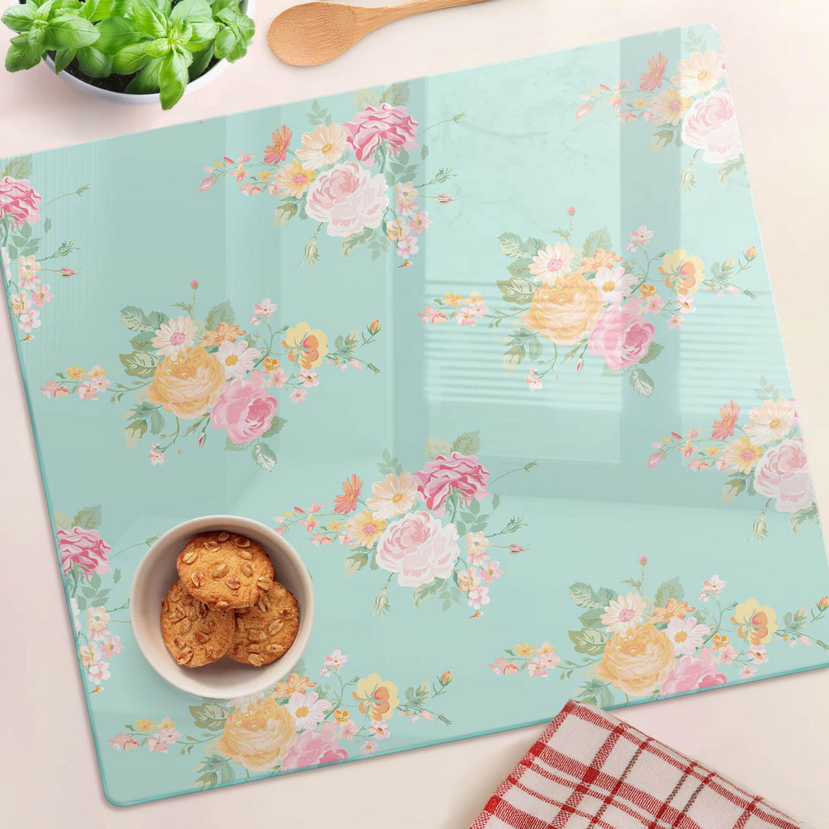 GLASPLATTE 60x52 cm Blumenmuster - Multicolor, Glas (60/0.4/52cm) - TULUP