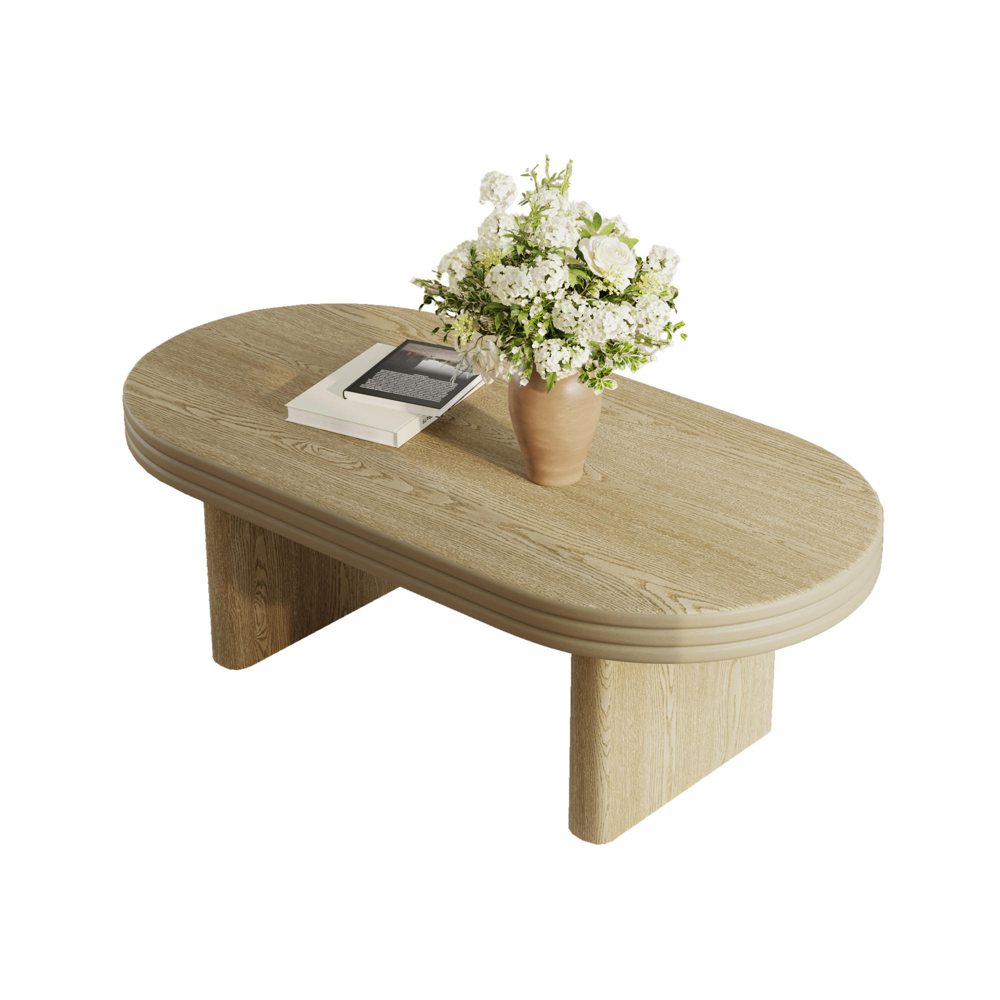 COUCHTISCH in Naturfarben mit Rillenoptik und ovalem Design für Wohnzimmer, B120/T60/H41,5 cm - Naturfarben, Holzwerkstoff (60/120/41.5cm) - STILVORA