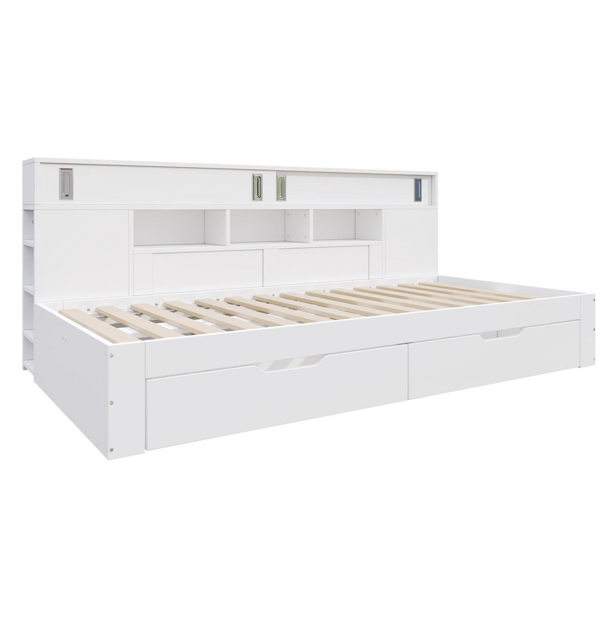 KINDERBETT Liegefläche 140/190 cm aus MDF mit Schubladen und Stauraum - Weiß, Holzwerkstoff (140/190cm) - BEAOK