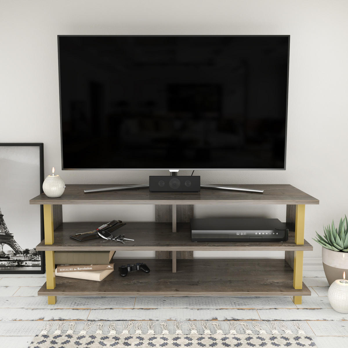 TV Board Pueblo Gold Wenge - Beige, Holzwerkstoff (120/47/45cm) - Decorotika