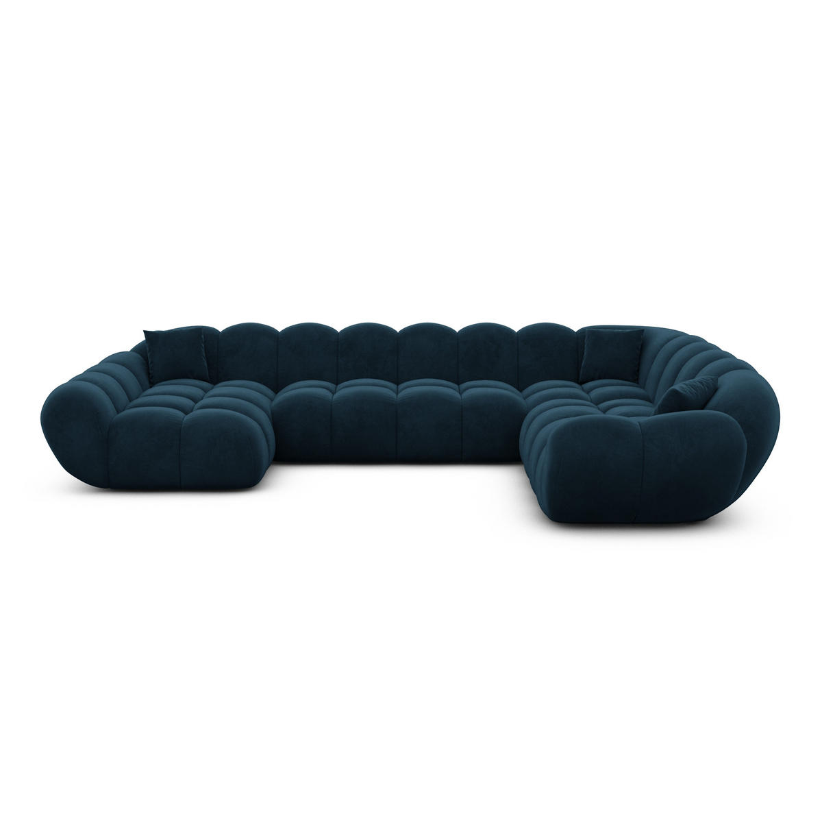 WOHNLANDSCHAFT Liva Mitternachtsblau Samtstoff U-Form XXL Links - Dunkelblau, Textil (323/70/258cm) - VAROYAL