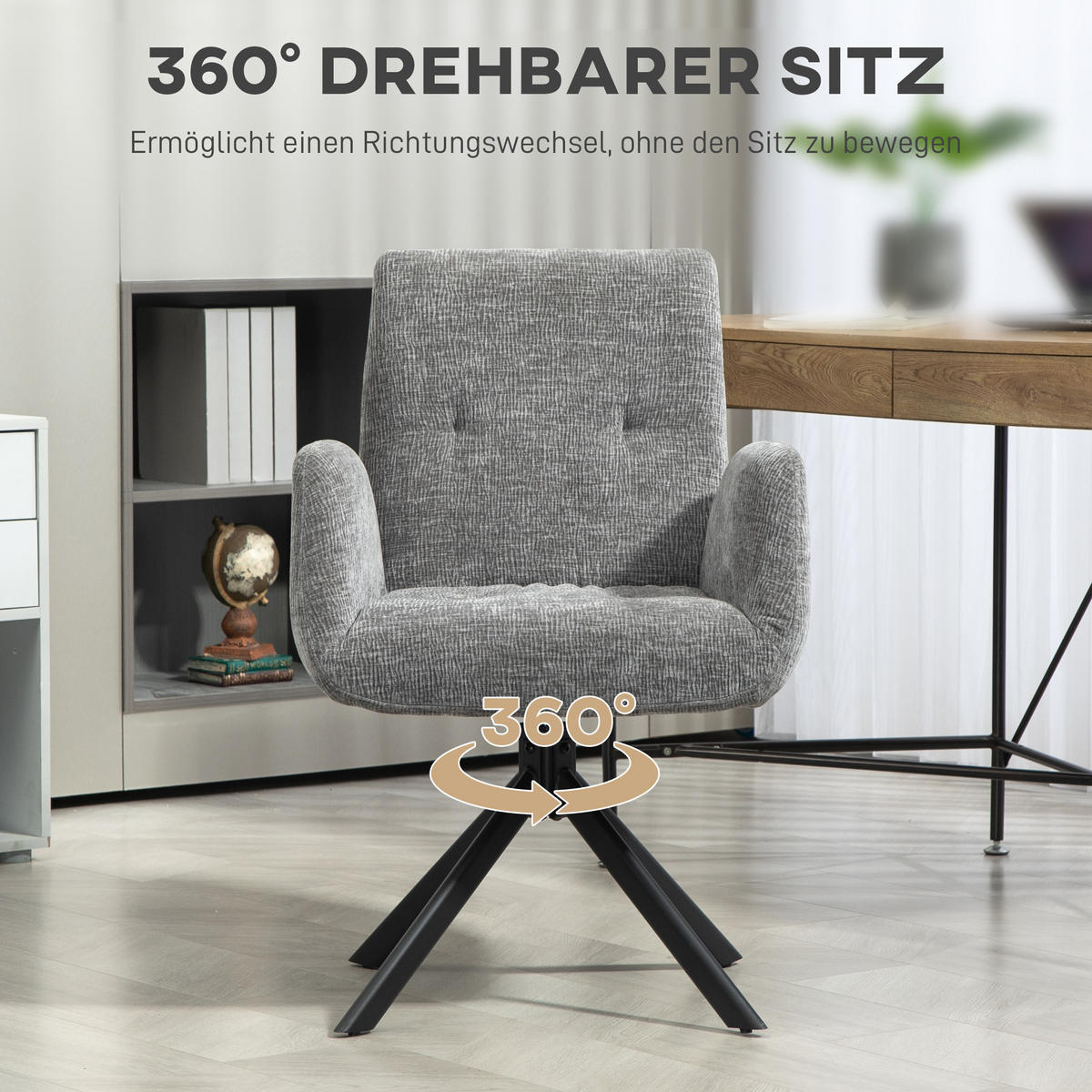 SESSEL Drehbar Loungesessel mit Armlehne, Wolle-Leinenoptik, Dunkelgrau - Dunkelgrau, Kunststoff (61/88/60cm) - HOMCOM
