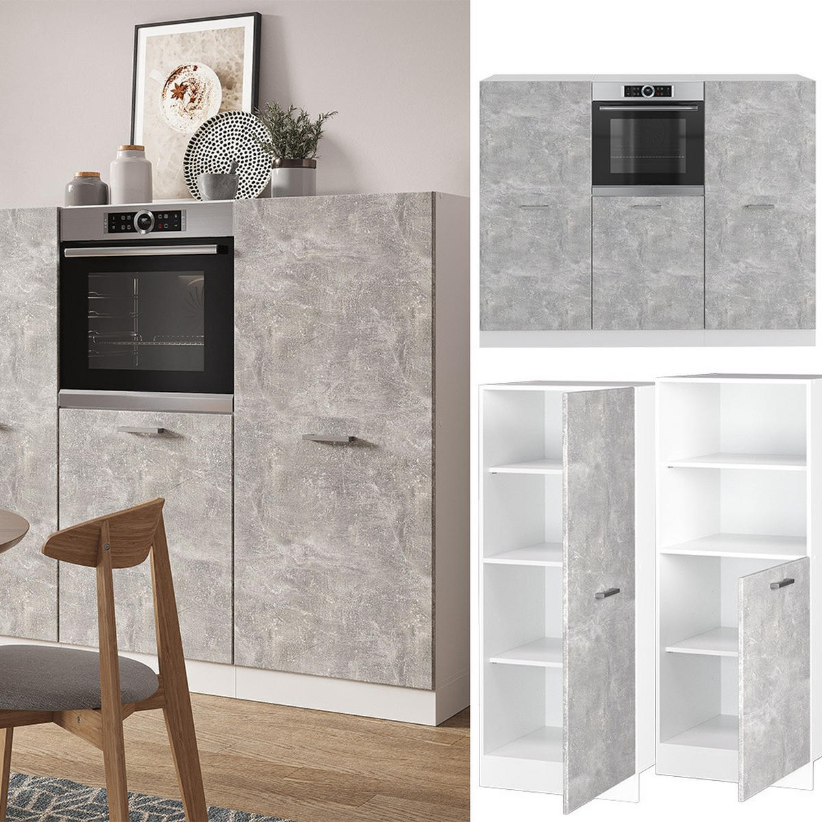 KÖKSBLOCK R-Line Betong/Vit 180 cm utan bänkskiva - Vit/Grå, Träbaserade material (180/143/46cm) - Vicco