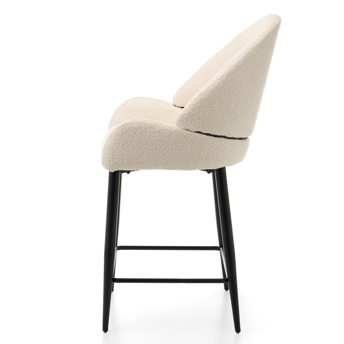 BARHOCKER BERGAMO gepolsterter mit Steppung - hellbeige - Boucle - Ecru/Schwarz, Textil/Metall (56/106/61cm) - NEW HOME