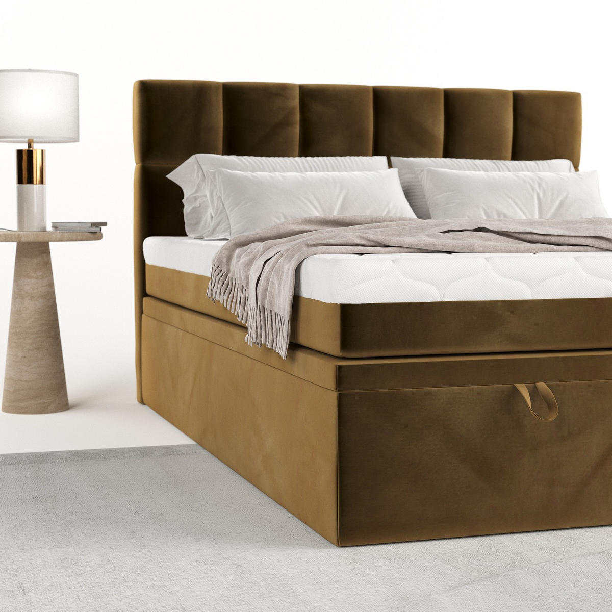 BOXBETT Elano 180/200 cm Honiggelb im Kronos Stoff - Schwarz/Honig, Holz/Holzwerkstoff (180/200cm) - AltaBeds