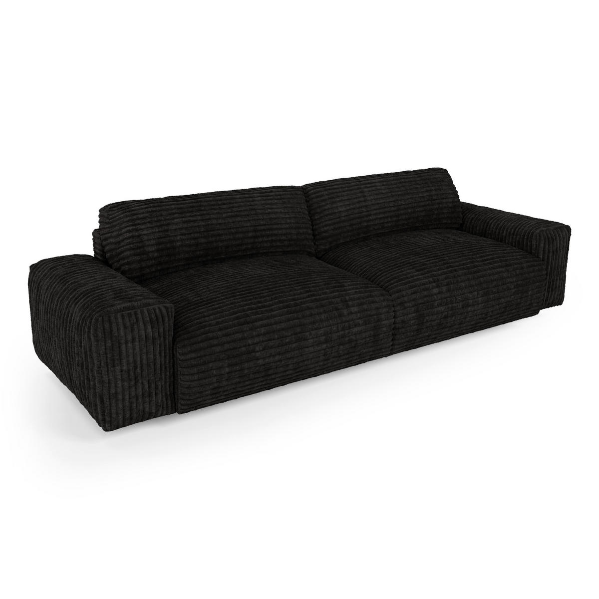 SOFA 3-SITZER Gerippter Samt XXL Schwarz 220cm - Schwarz, Textil (220/75/120cm) - Sia Home