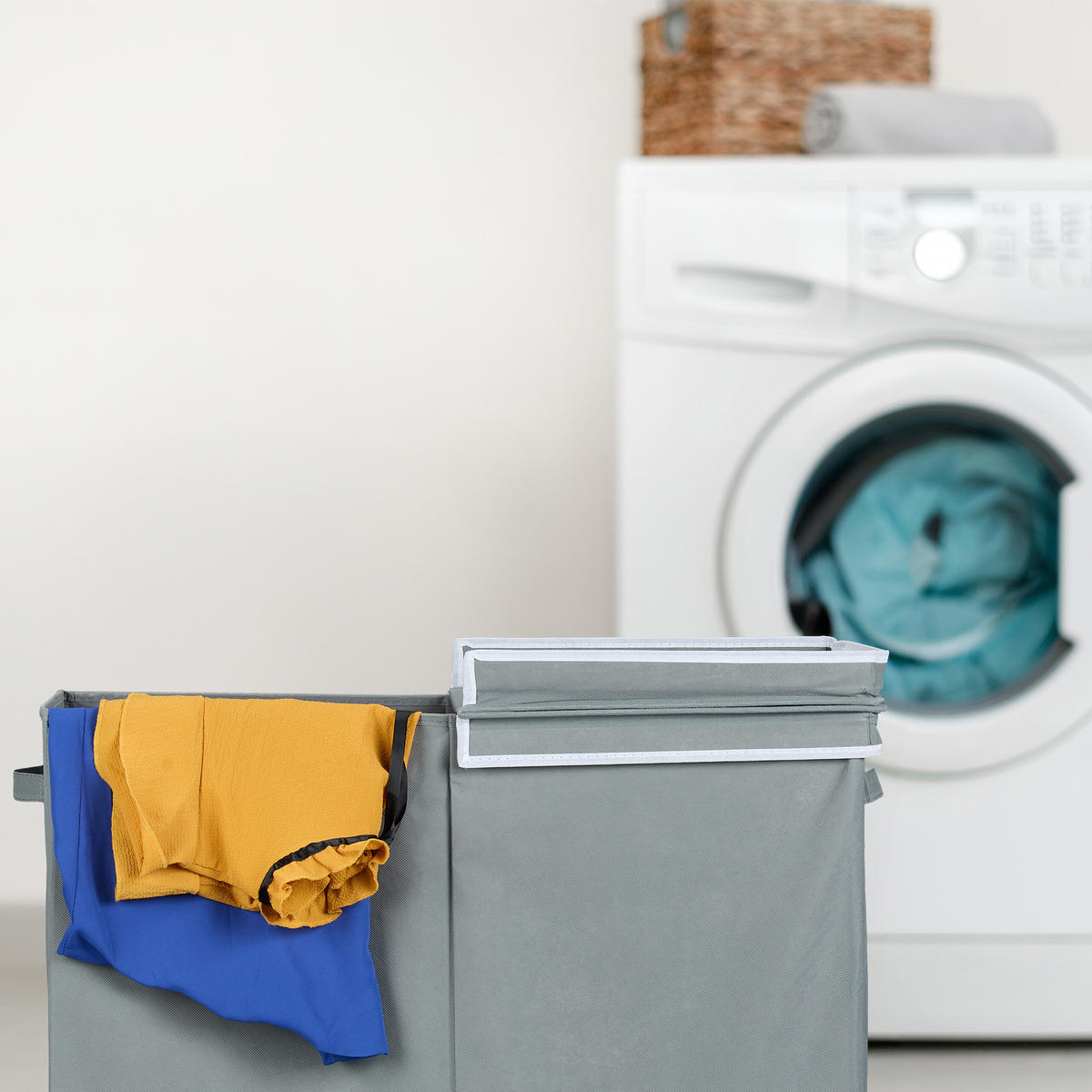 WÄSCHEKORB - Grau, Wellpappe/Textil (68/50/34cm) - Relaxdays