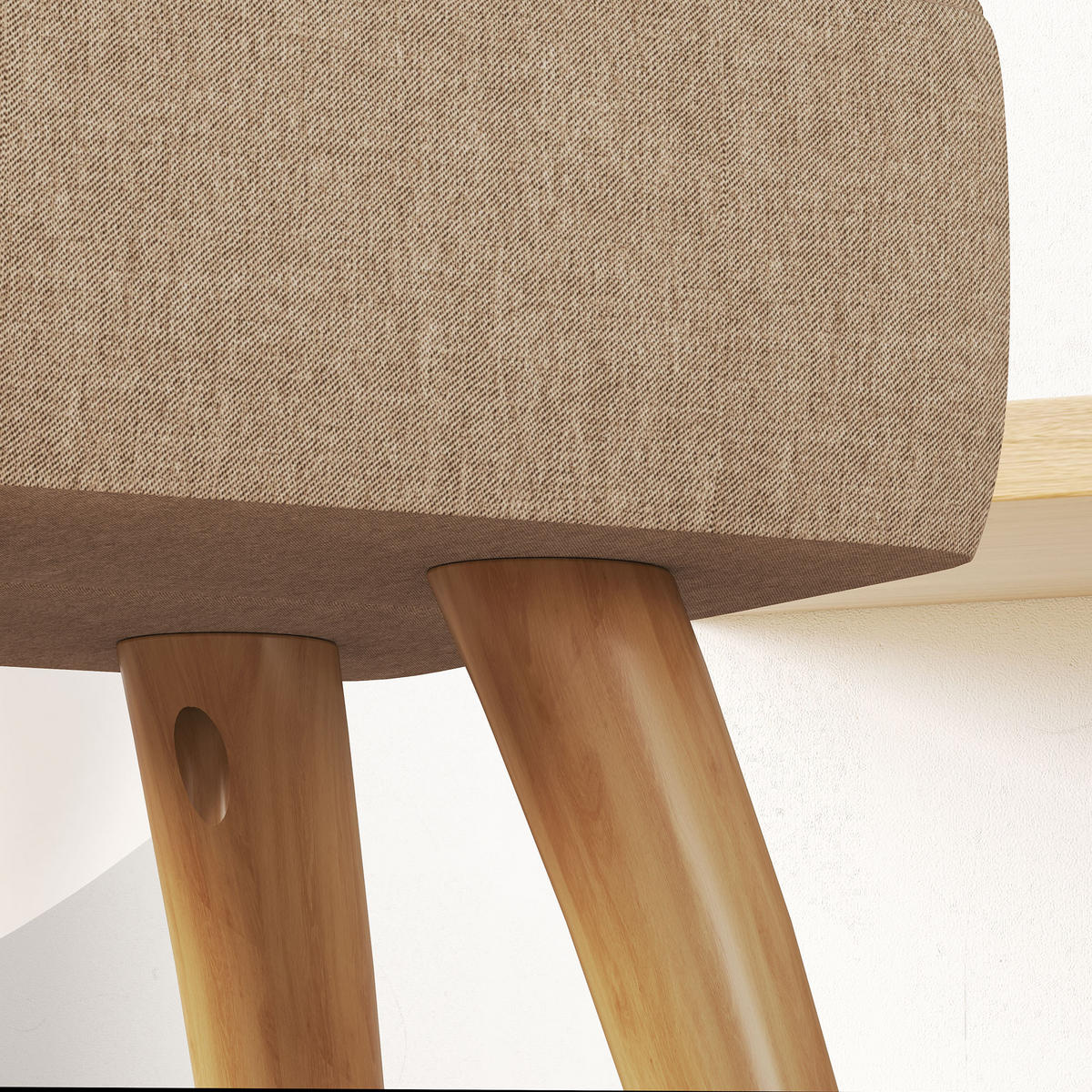 FUSSHOCKER Hocker Moderner Sitzhocker mit Leinenoptik, Holzbeine, Braun - Braun, Kunststoff (27/26/27cm) - HOMCOM
