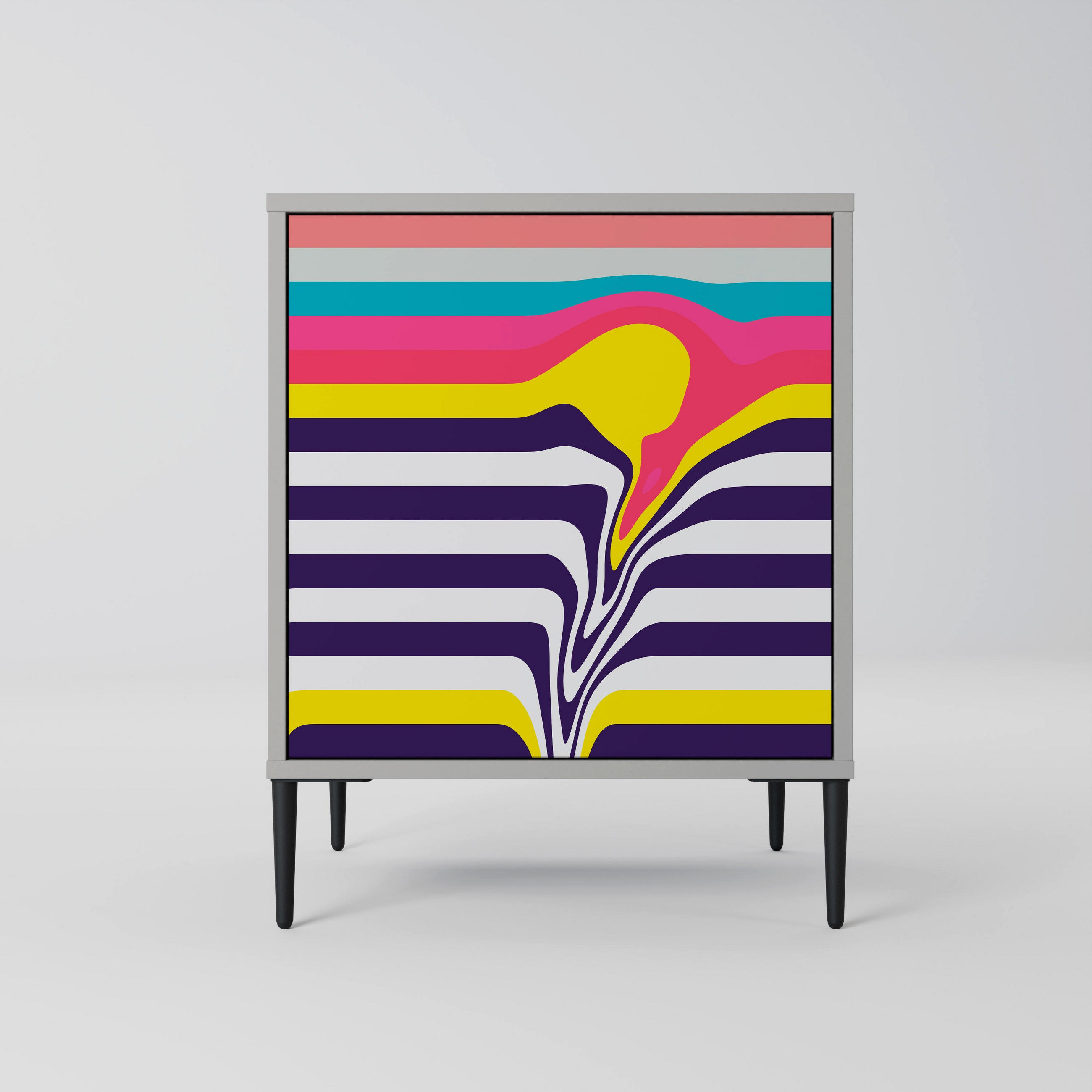 SIDEBOARD TONE COLLAPSE, Grau, 57,5x42x72,5 cm, Schwarze Metallfüße - Multicolor/Schwarz, Holzwerkstoff/Metall (57.5/72.5/42cm) - SpaceRebels
