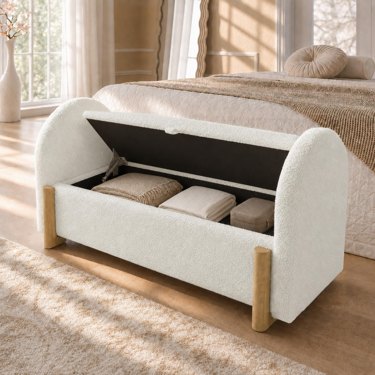 BETTBANK 106x47x61 cm Weiß mit Stauraum - Weiß, Holz (106/61/47cm) - FLIEKS