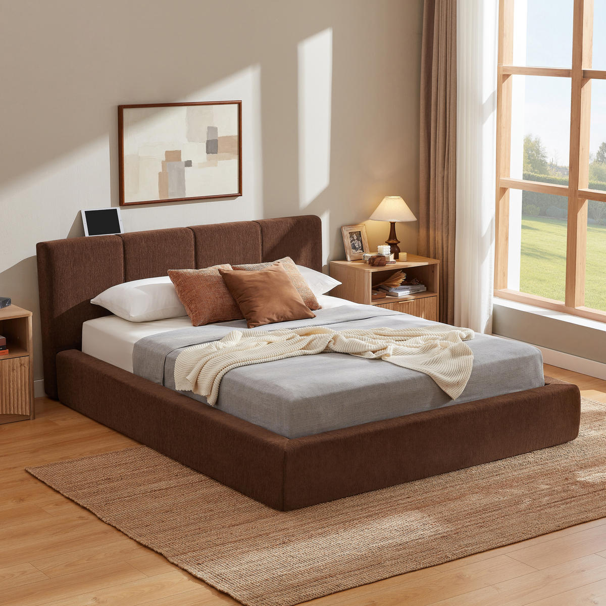 POLSTERBETT 140/200, komprimiert verpackt, Chenille, Metall Bettgestell, Braun - Braun, Textil (140/200cm) - LVHOM