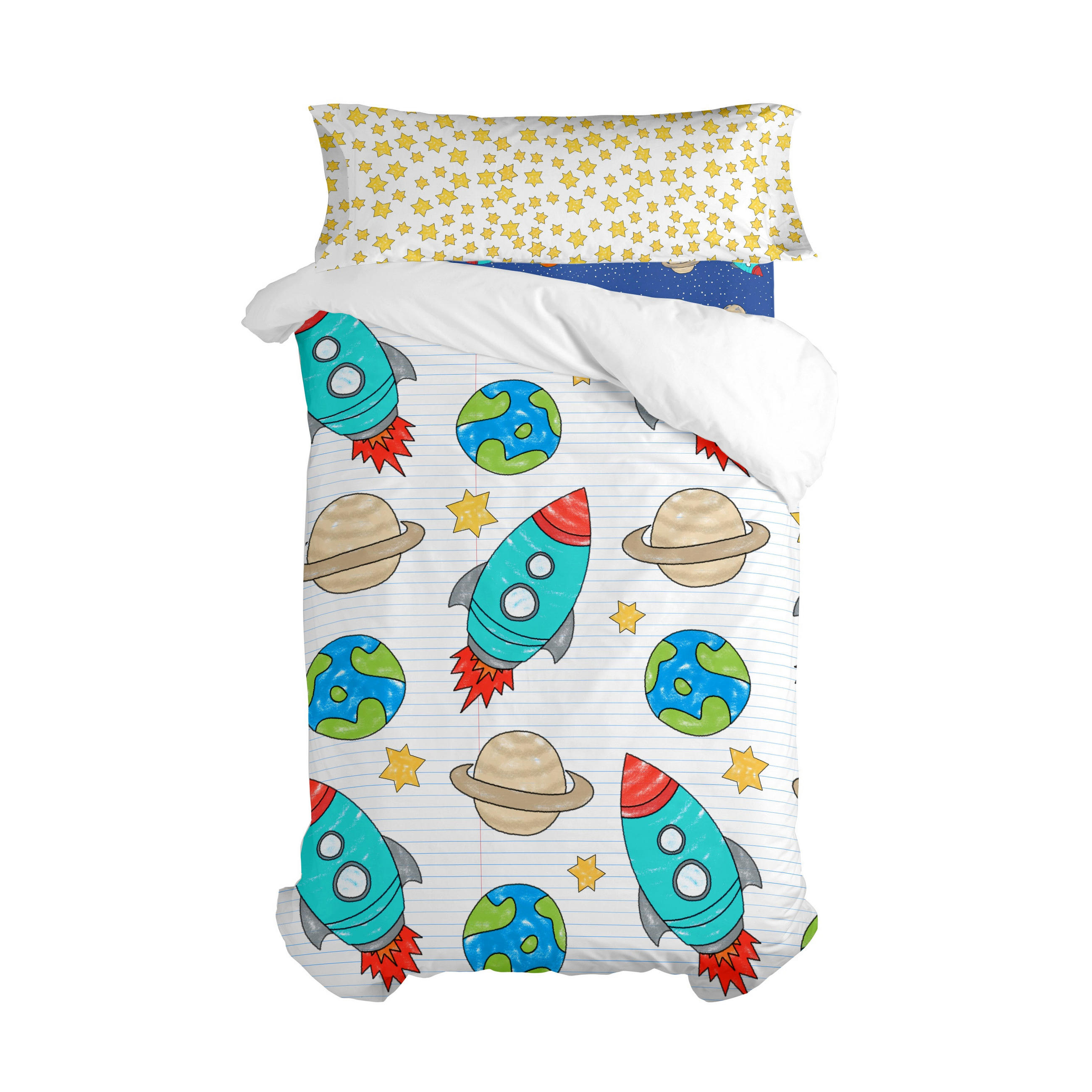 BETTBEZUG 2er-Set teiliges space rocket 135/140x200 cm (standardgrösse) mehrfarbig - Multicolor, Textil (140/200cm) - Happy Friday