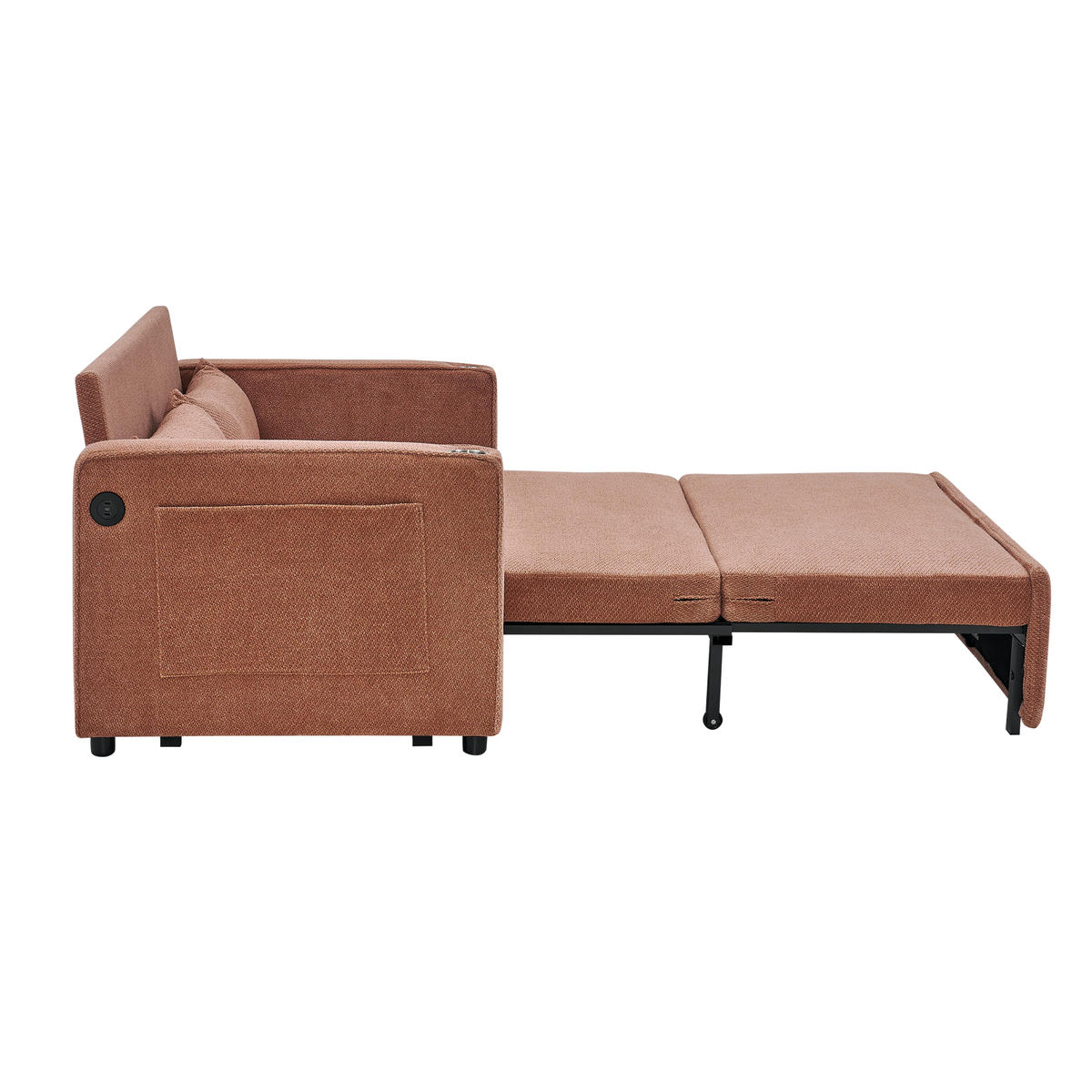 SCHLAFSOFA aus Holz und Stoff mit USB-Ladeports und Schiebe-Transform-Funktion Orange - Orange, Holz (134/73/195cm) - Modenvie