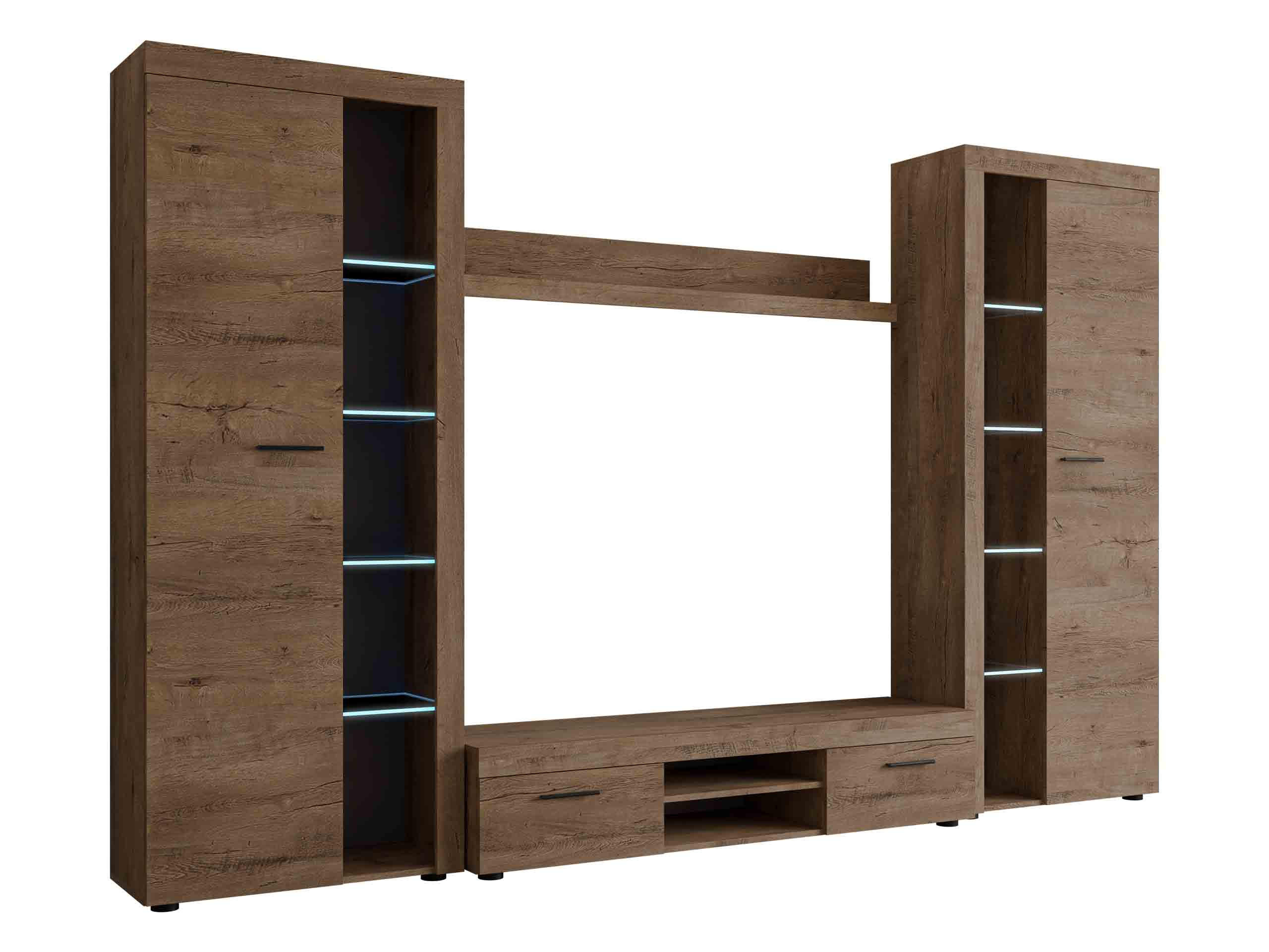 WOHNWAND Rumba XL mit LED Beleuchtung - Eichefarben, Holzwerkstoff (300/190/40cm) - MIRJAN24
