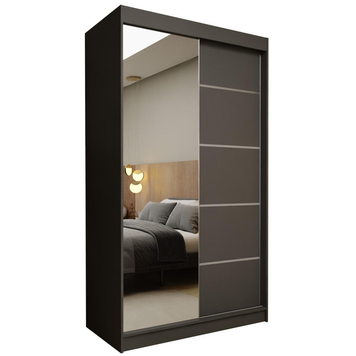 SCHWEBETÜRENSCHRANK MIRELLA 120/216/61 cm 2-türig mit Spiegel Grau - Grau, Holzwerkstoff (120/216/61cm) - MASSENO
