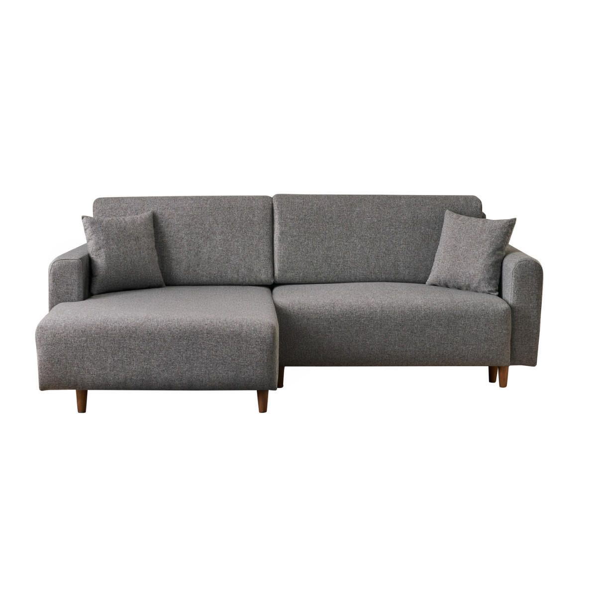 ECKSOFA mit Schlaffunktion und linksseitiger Récamiere - mane 246/160/85 cm - Grau, Holz (160/246cm) - Calicosy