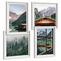 BILDER SET 4er Set - 50x50 cm & 40x60 cm Weißer Rahmen - Hütten am Bergsee Łódź - Weiß, Kunststoff (50/50cm) - TULUP