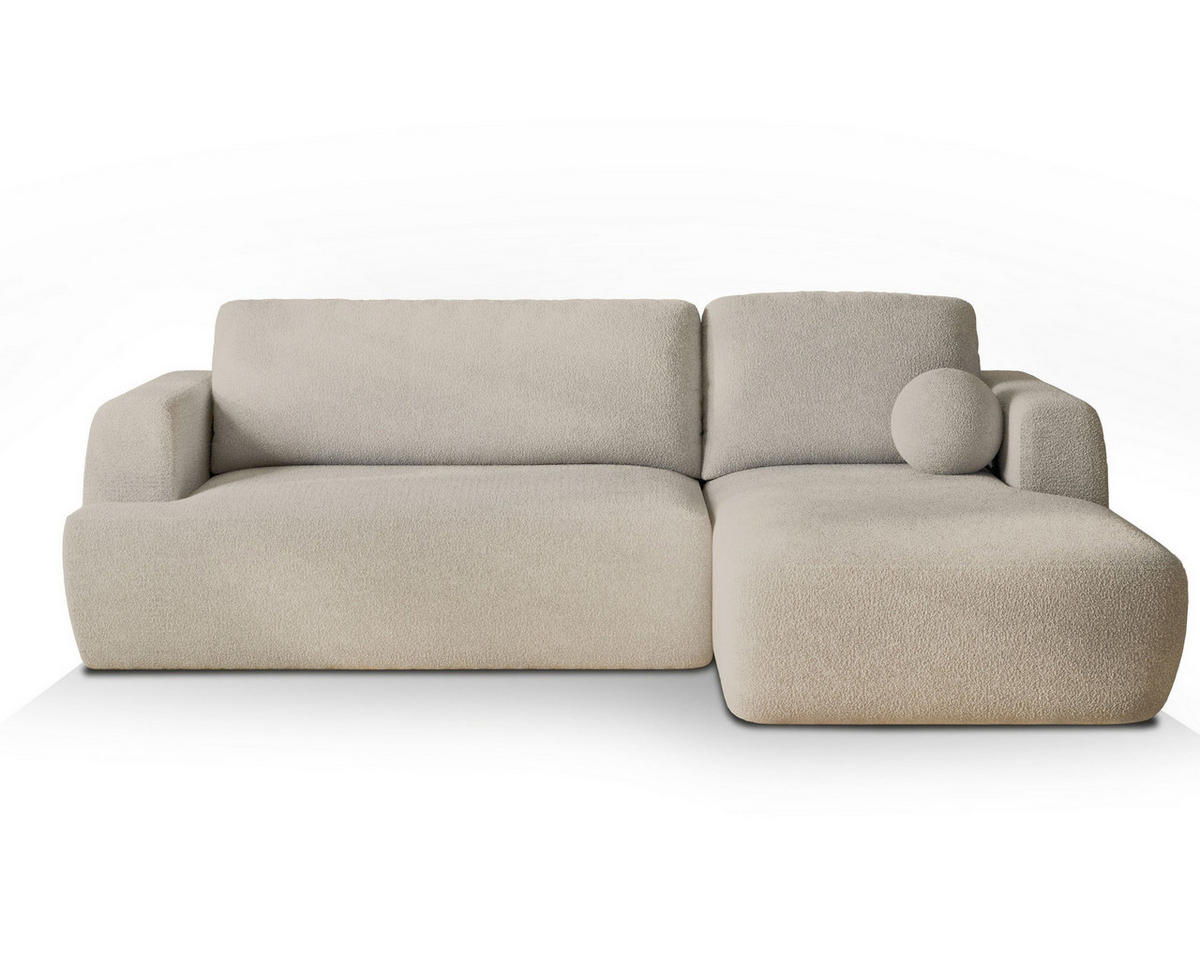 ECKSOFA SENTI N R-S Creme Boucle-Stoff mit Schlaffunktion - Creme, Holz (246/148cm) - MASSENO