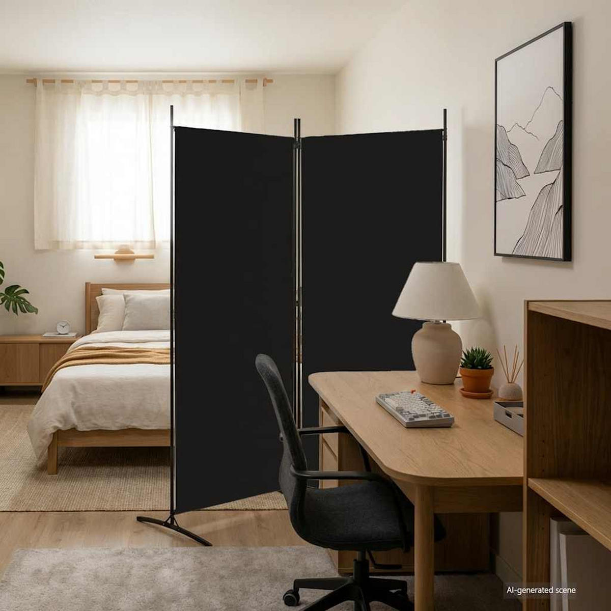 PARAVENT 2-teilig Schwarz 175/180 Cm Stoff - Schwarz, Textil (175/180/0.1cm) - vidaXL