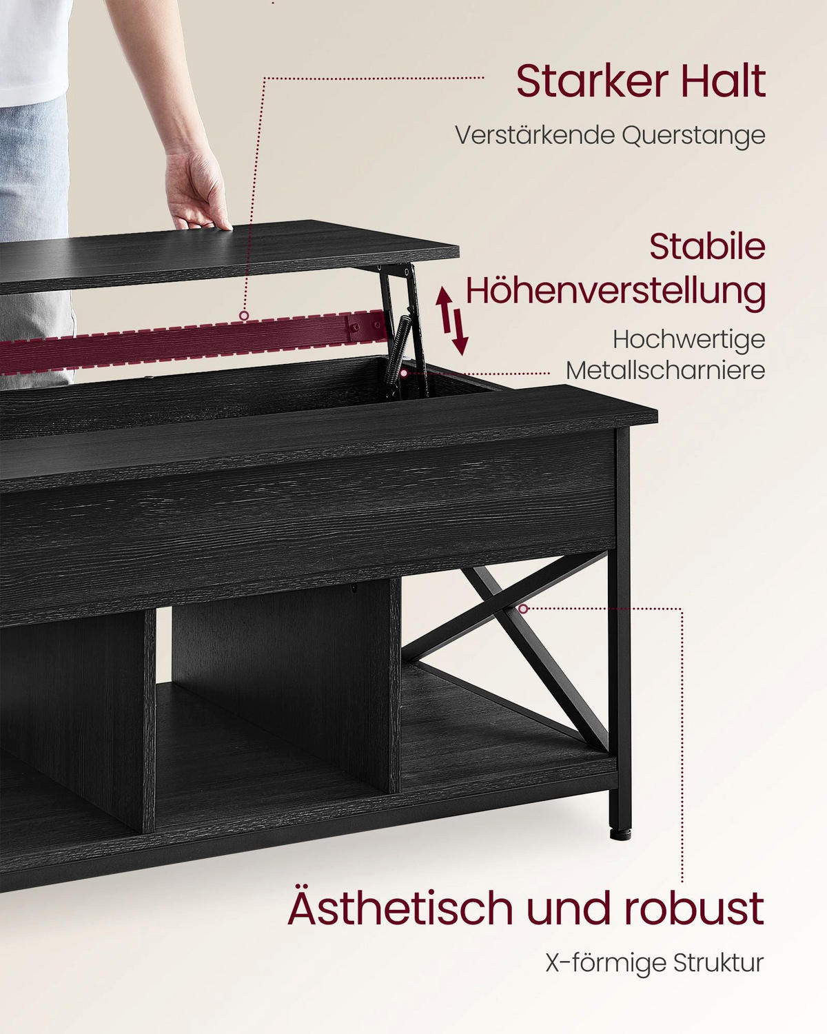 COUCHTISCH SAO TOME - Schwarz, Holzwerkstoff (60/100/62cm) - Hansiro
