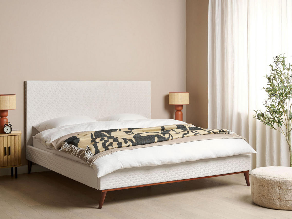 POLSTERBETT mit Lattenrost 180x200 cm Weiß Bayonne - Creme, Textil (180/200cm) - Beliani