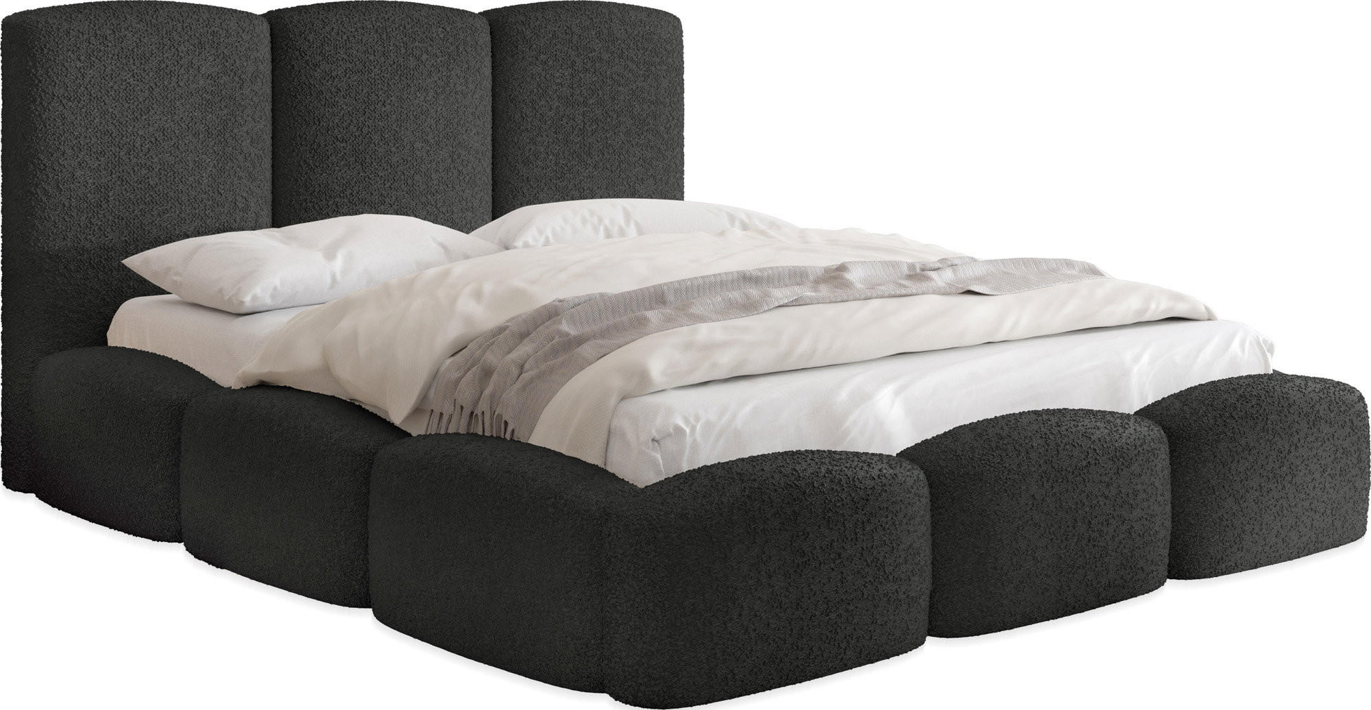 POLSTERBETT Harmony mit Bettkasten, Schwarz Boucle 140x200 cm - Birkefarben/Schwarz, Holzwerkstoff/Kunststoff (140/200cm) - WFL GROUP