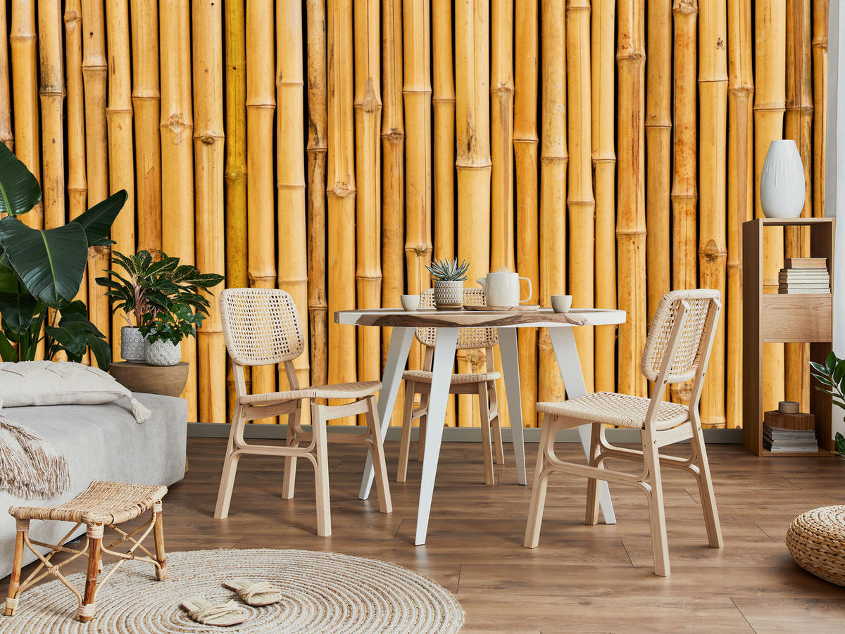 FOTOTAPETA Pre Kuchyňu Bambusová Imitácia Hnedá Stena Rustikálna 250 x 175 cm - oranžová/hnedá, papier (250/175cm) - Muralo