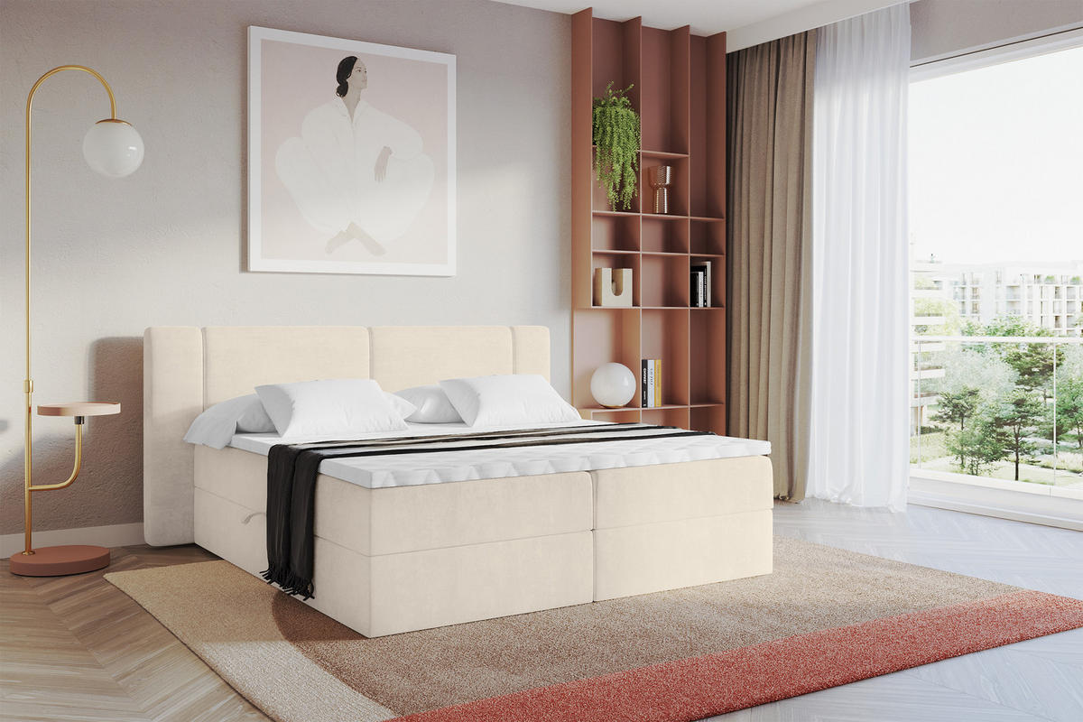 BOXBETT mit Matratze H4 - EVON - 140x200 cm Beige - Champagner, Holzwerkstoff (140/200cm) - ALTDECOR