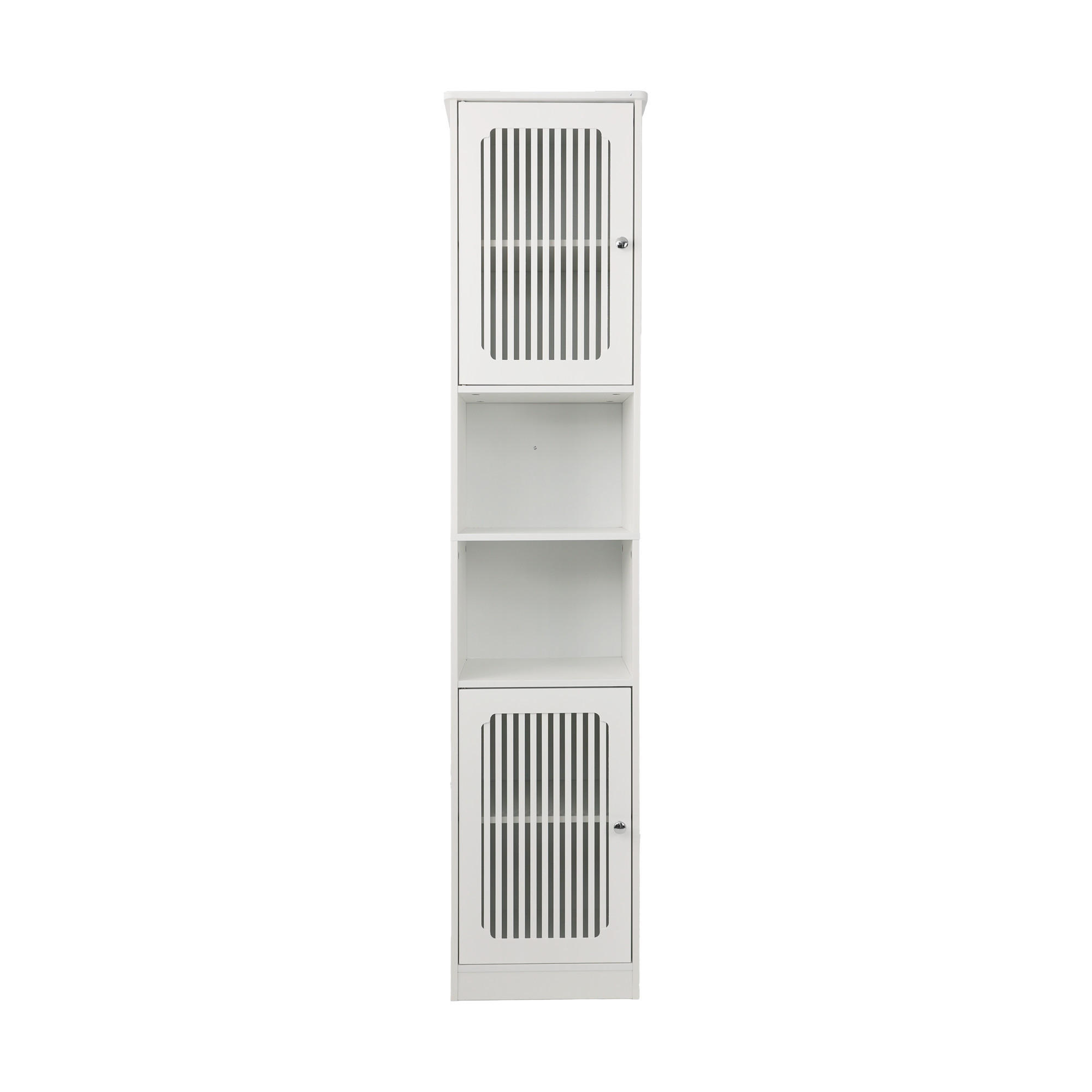 BADEZIMMERSCHRANK Hochschrank Weiß mit Lamellentüren & verstellbaren Böden - Weiß, Holzwerkstoff (36/163/30cm) - Urban Meuble