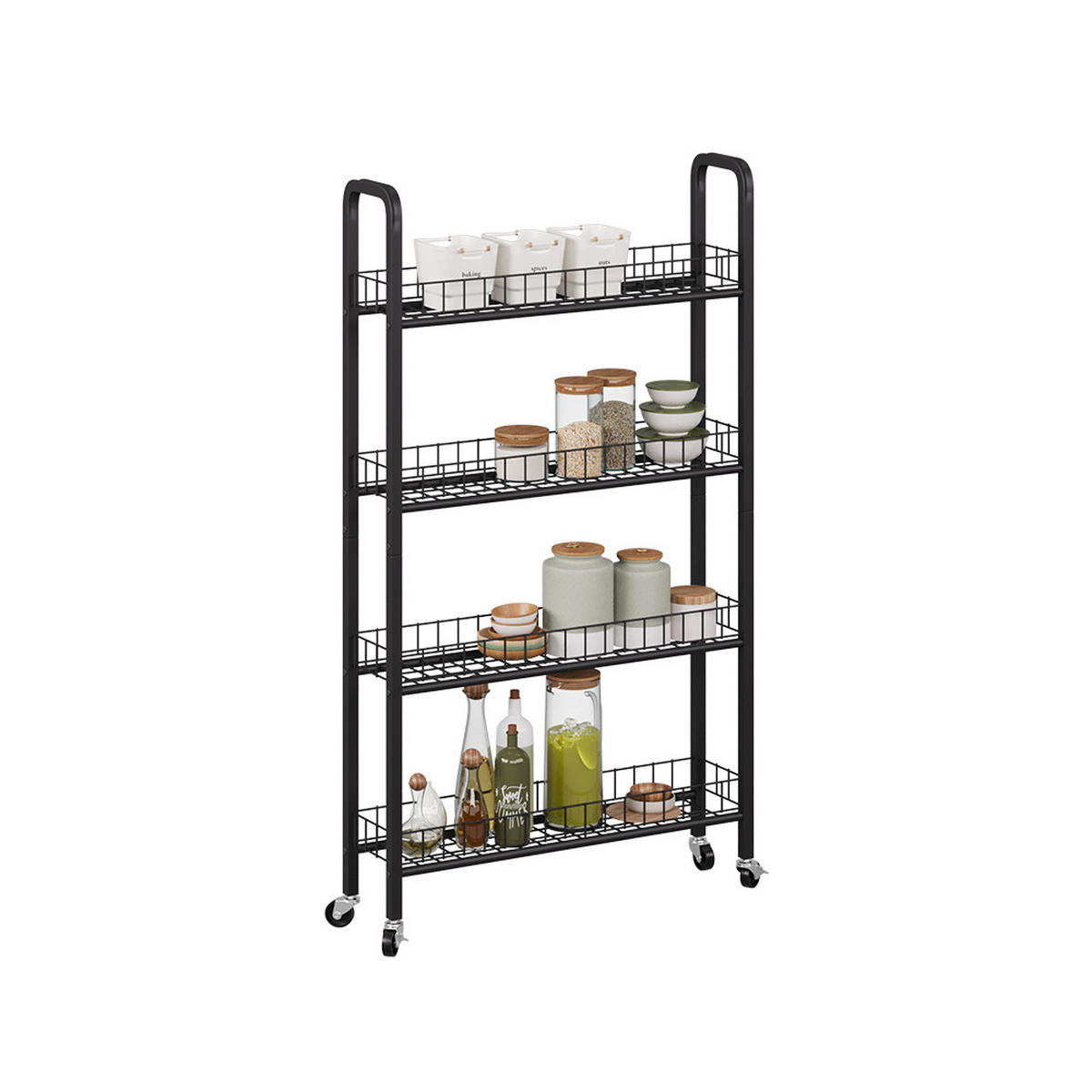 ROLLREGAL Rolivo Schwarz 58 x 15 cm mit 4 Fächern - Schwarz, Metall (58/103.5/15cm) - Vicco