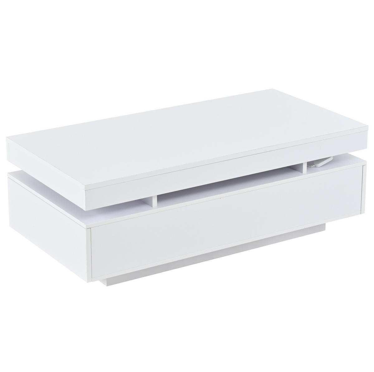 COUCHTISCH mit 2 Schubladen 100 x 50 x 35 cm Hochglanz Weiß mit LED - Weiß, Holzwerkstoff (100/50/35cm) - Meubliv