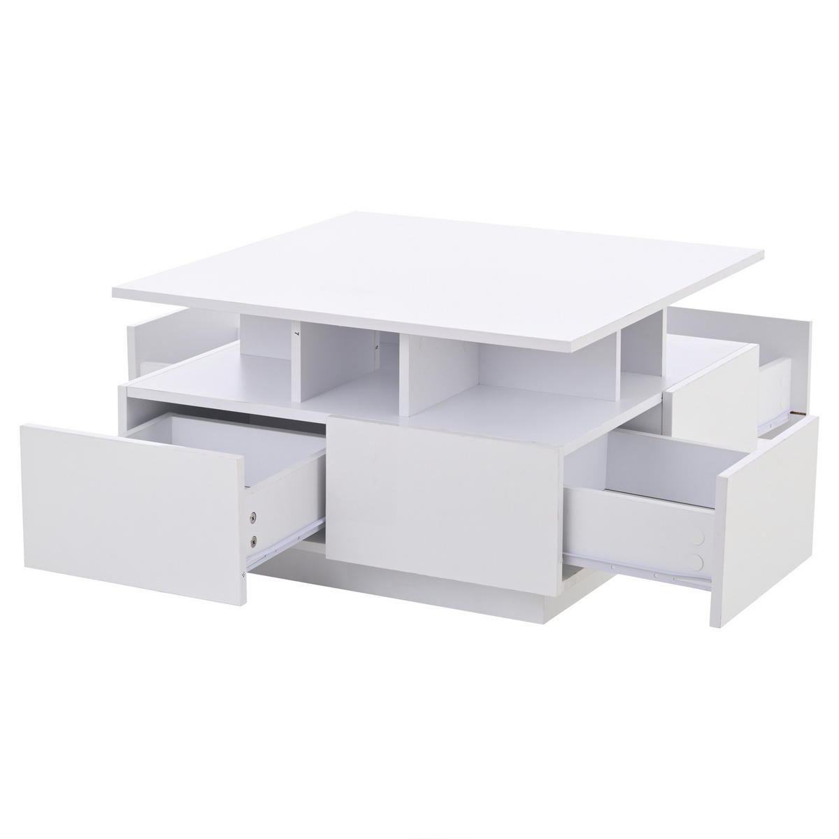 COUCHTISCH modern Weiß 70/70/40 cm mit 4 Schubladen - Weiß, Holzwerkstoff (70/70/40cm)