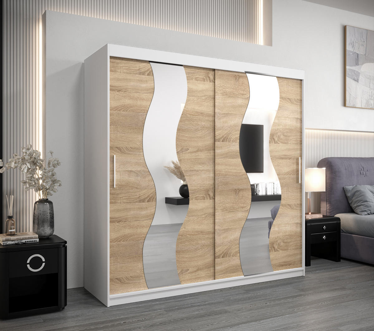 SCHWEBETÜRENSCHRANK 200/200/62 2-türig - Silberfarben/Weiß, Holz/Kunststoff (200/200/62cm) - Abiks Möbel