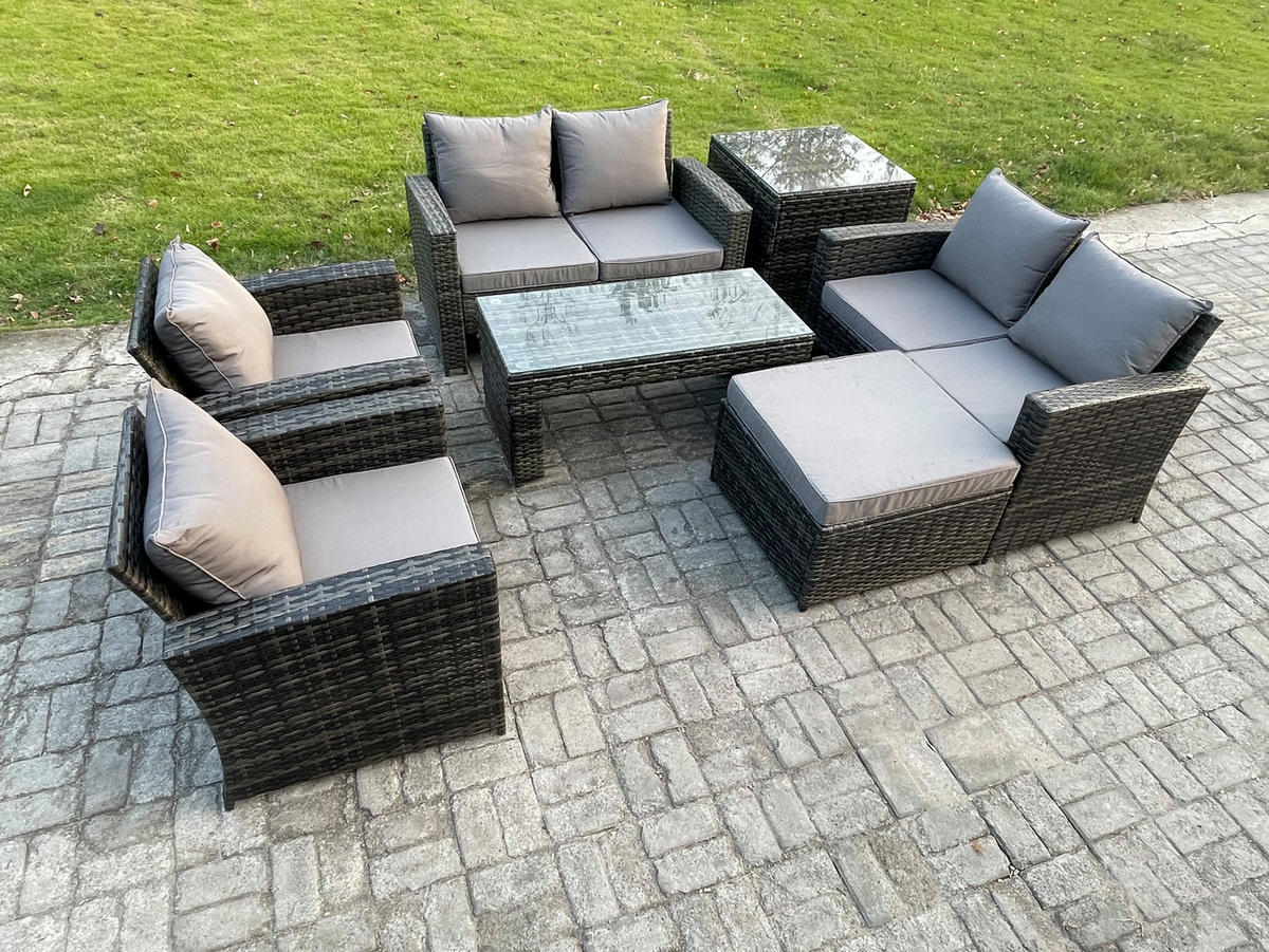 GARTENSOFA Hohe Rückenlehne Polyrattan Dunkelgrau 7-Sitzer - Dunkelgrau, Metall - Fimous