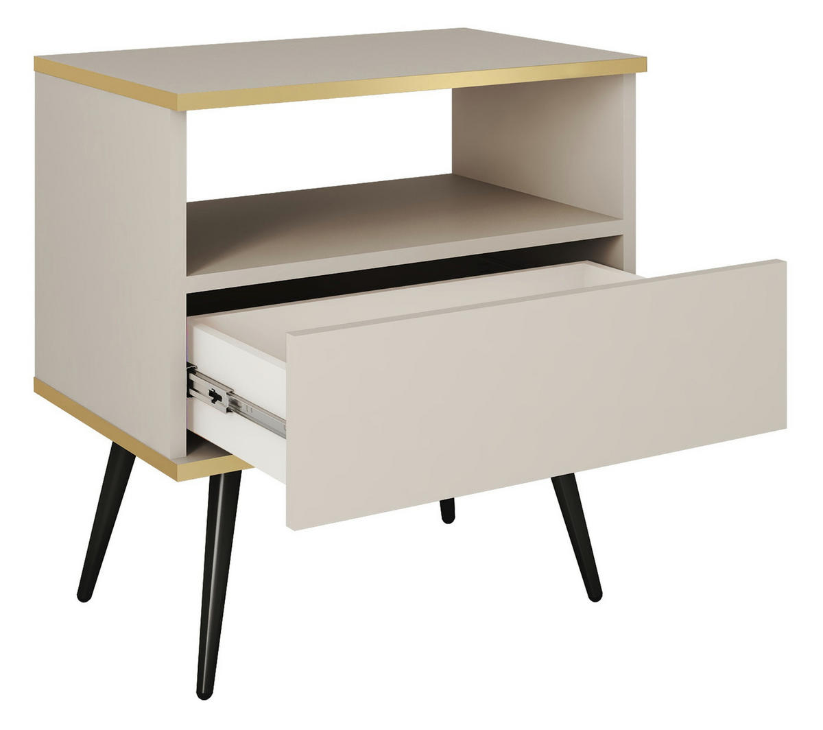 NACHTTISCH 54 cm Rodi mit Schublade auf Beinen, Weiß + Gold - Goldfarben/Weiß, Holz (54/59/39cm) - Emporius