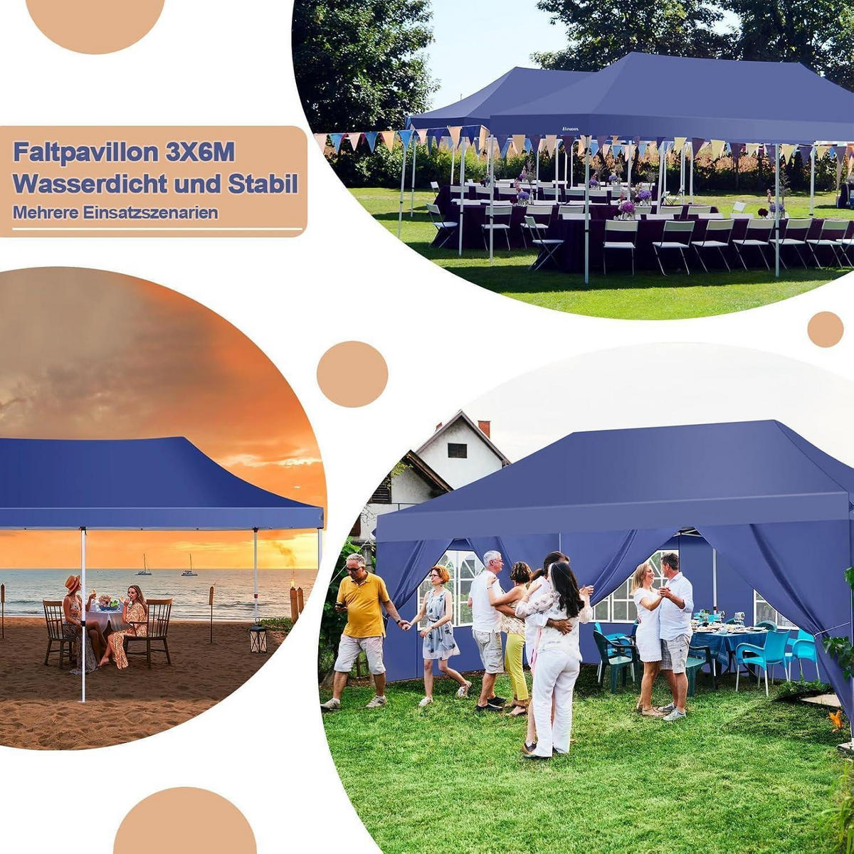 FALTPAVILLON 3x6m Wasserdicht Dunkelblau - Blau, Textil (300/300/600cm)